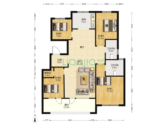 锦绣花园 4室1厅2卫 148平方