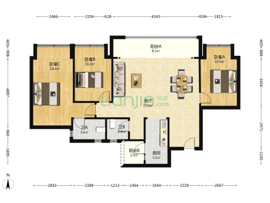 国浩白屿林光屿 3室1厅2卫 115平方