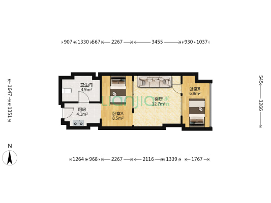 万艺广场 2室1厅1卫 56平方