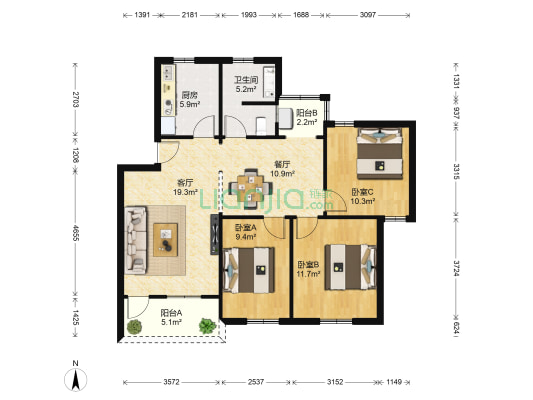 联安路143号 3室2厅1卫 91平方