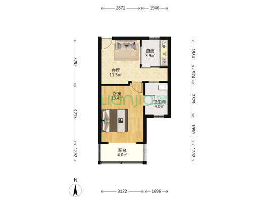 华科公寓 1室1厅1卫 54平方
