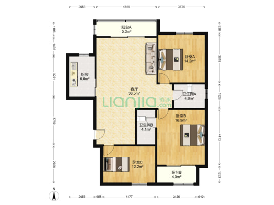 港陆花园 3室1厅2卫 139平方