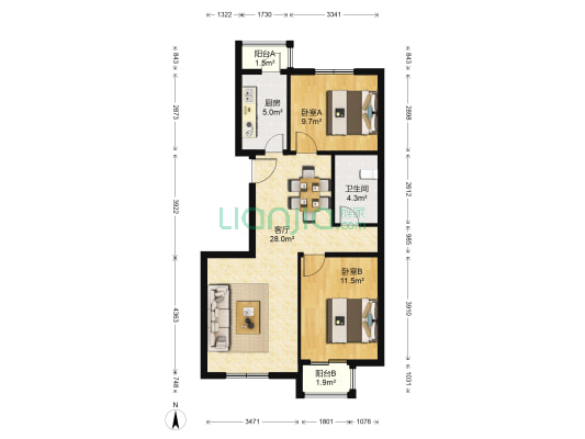 育新花园西里 2室1厅1卫 85平方