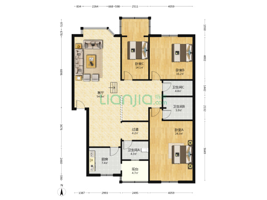 康乐大院 3室1厅3卫 167平方