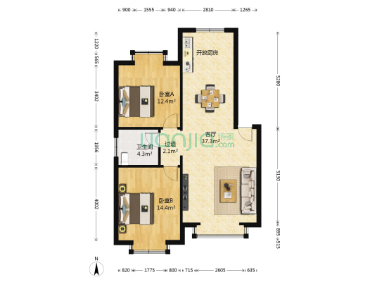 宏泰家园 2室1厅1卫 88平方