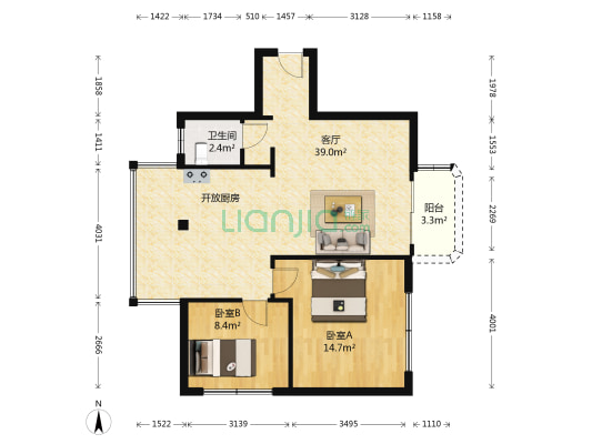 碧海湾花园 2室1厅1卫 75平方