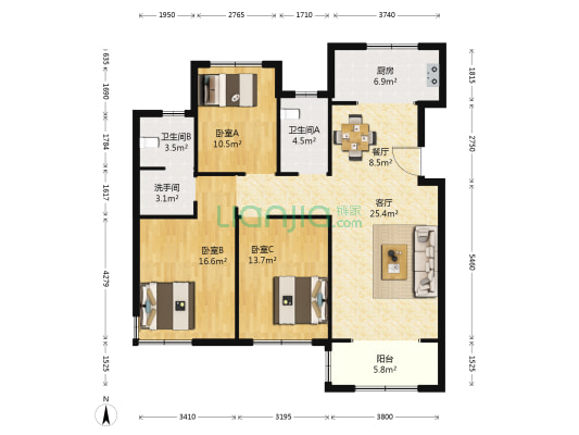 恒基都市森林 3室2厅3卫 131平方