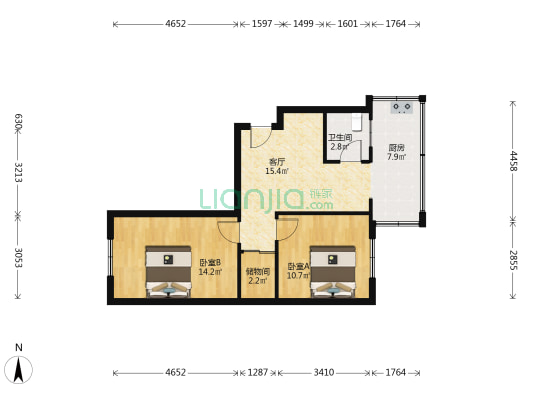 林科院宿舍（朝阳） 2室1厅1卫 64平方
