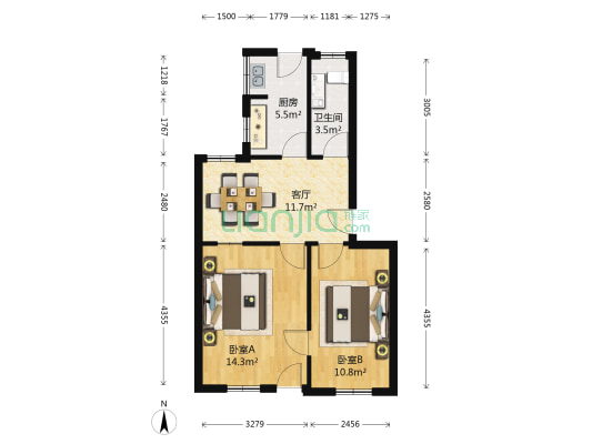 民政新村 2室1厅1卫 59平方