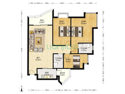 王府花园 3室1厅2卫 123平方