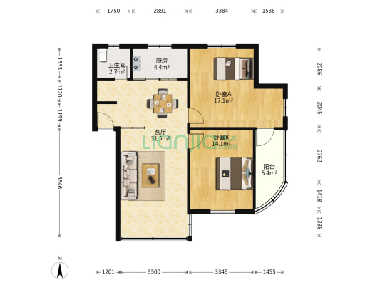 华苑公寓 2室1厅1卫 84平方