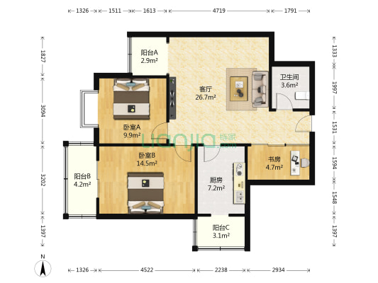 嘉禾丽都小区 3室1厅1卫 102平方