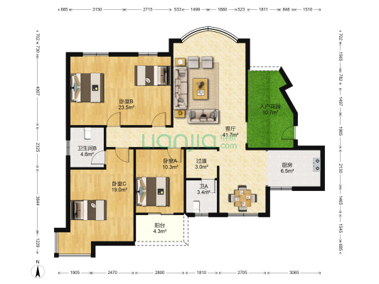 汇城上筑 3室1厅2卫 152平方