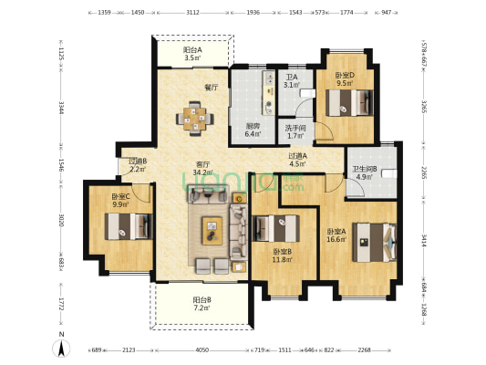 招商华发依云曦城 4室1厅3卫 149平方