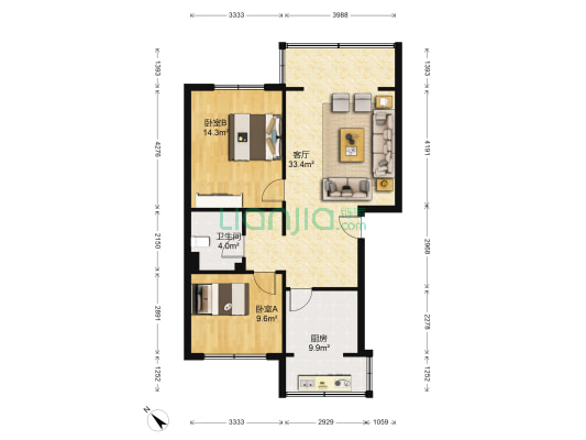 石人东路13号 2室1厅1卫 87平方