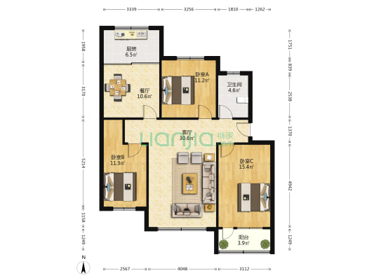 前湾小区 3室2厅1卫 111平方