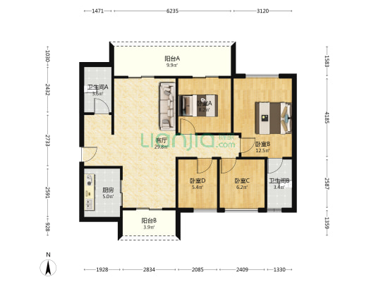 佳兆业时代芳华三期 4室1厅2卫 116平方