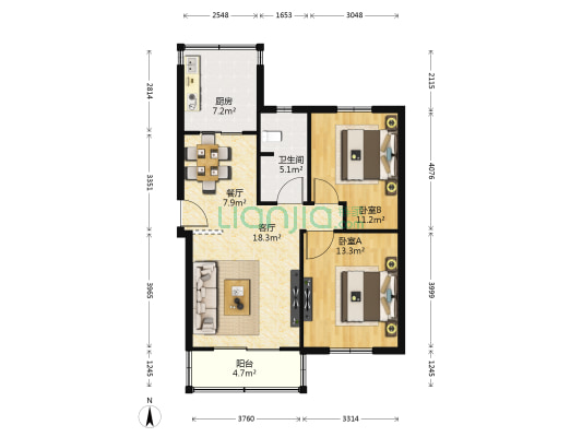 盛世馨园 2室2厅1卫 84平方