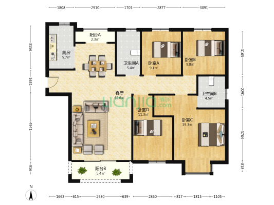 柳湖佳苑西院 4室1厅2卫 157平方