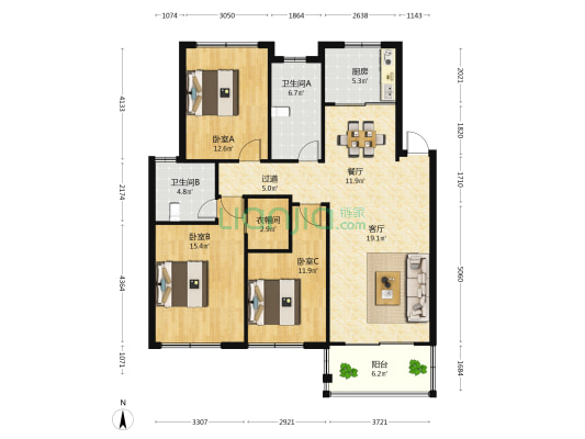 文景苑 3室2厅2卫 123平方