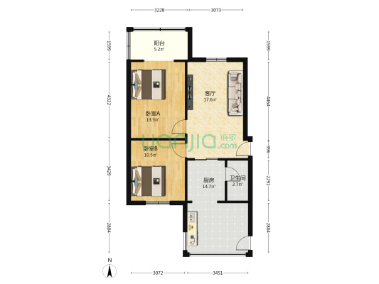 梨花街38号 2室1厅1卫 64平方