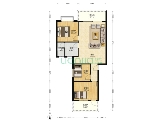 益民楼 3室1厅1卫 94平方