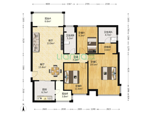淮安恒大名都 3室2厅2卫 125平方