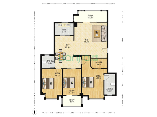 古庄新城二期 3室2厅2卫 136平方