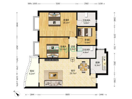 名京雅苑 3室1厅2卫 128平方