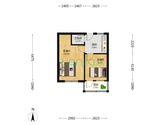 建筑新村 2室0厅1卫 43平方