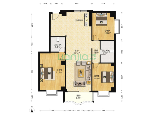 宇利广场良辰足道 3室1厅2卫 150平方