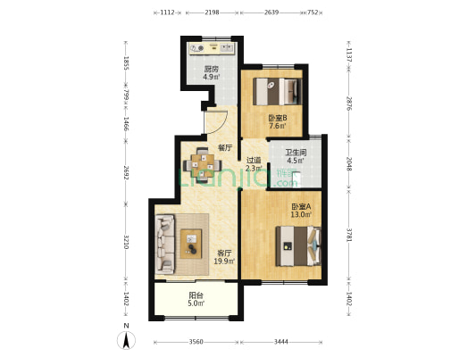 上合嘉苑 2室1厅1卫 83平方