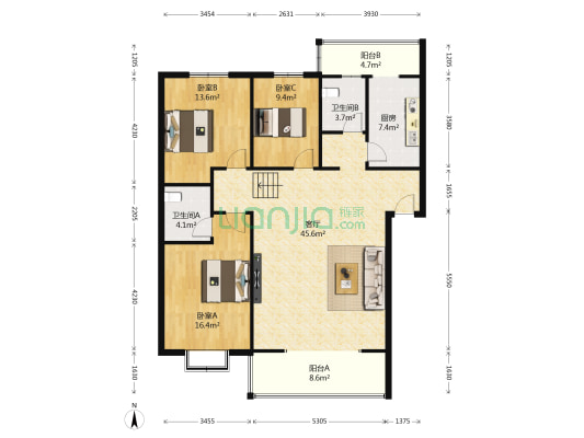 玫瑰园十二公寓 3室1厅2卫 123平方