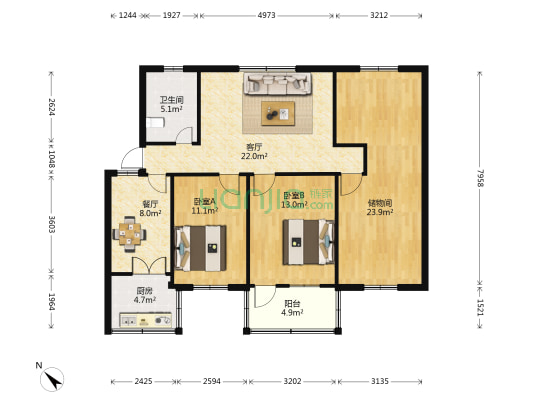 沁园新村 2室2厅1卫 113平方