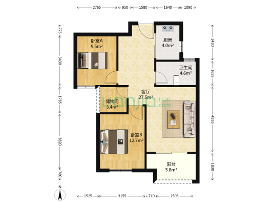禹洲中央广场C区 2室1厅1卫 91平方