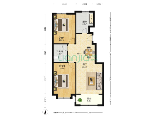 万福花园 2室1厅1卫 97平方