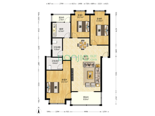 桂景花苑 3室1厅2卫 125平方