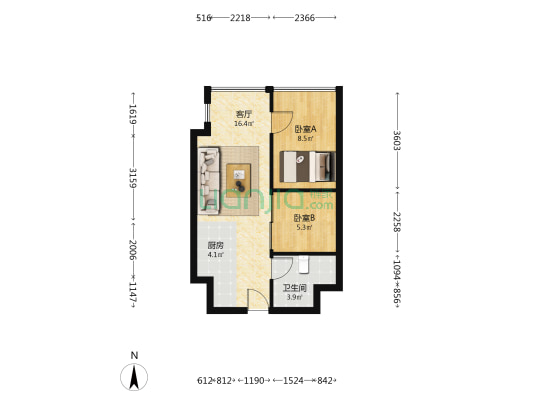 区内有自然园林楼间距开阔视野优越的户型采光好-户型图