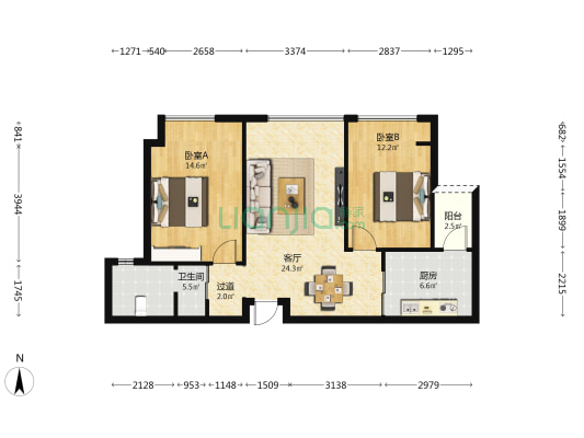 佳兆业滨江四季 2室1厅1卫 84平方