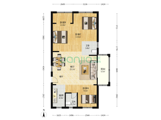 守正春江茗郡 3室1厅2卫 105平方