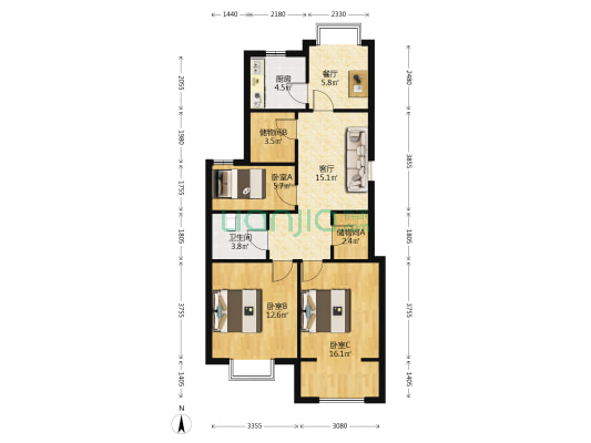 丽泽佳苑 3室2厅1卫 93平方