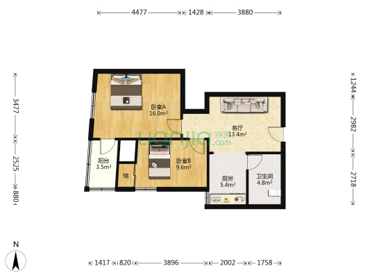 苏苑大厦 2室1厅1卫 71平方