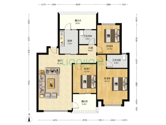 恒大悦龙府(迎宾大道) 3室1厅2卫 134平方
