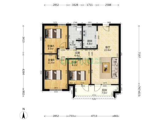 星韵城一期 3室1厅1卫 92平方