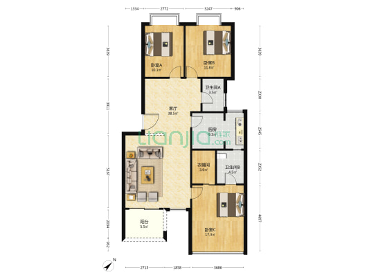 朝阳嘉苑 3室1厅2卫 121平方
