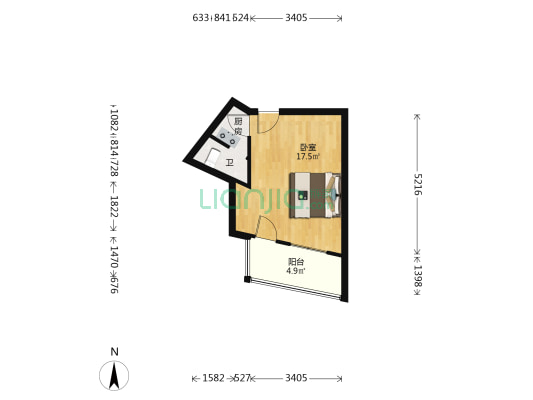 华盛小区 1室0厅1卫 38平方