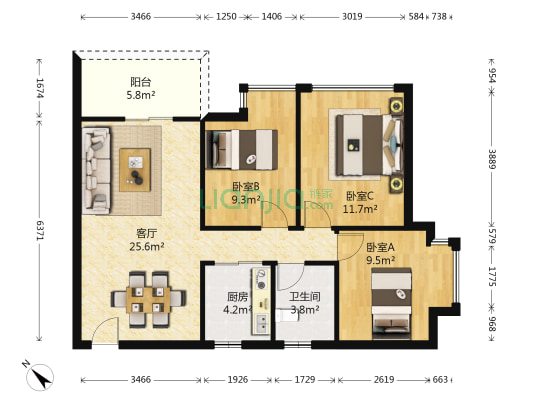 金茂·伊顿公馆 3室1厅1卫 89平方
