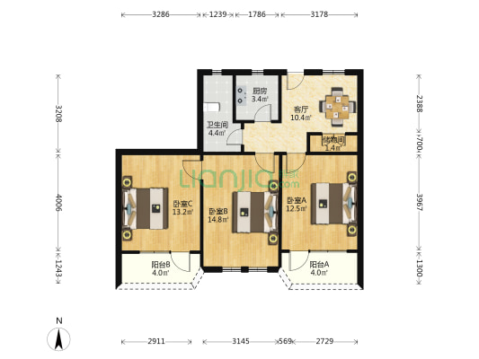 临安大楼 3室1厅1卫 95平方
