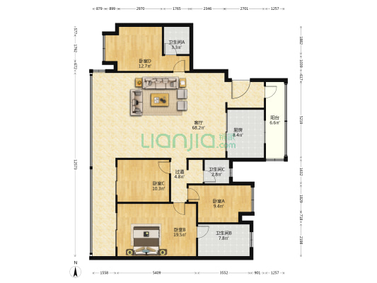 旭辉广场铂宸府 4室1厅3卫 192平方