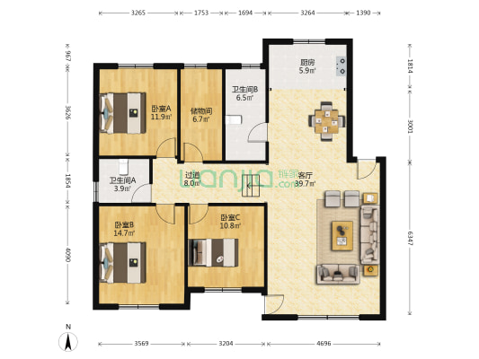 石镜街578号 3室1厅2卫 132平方